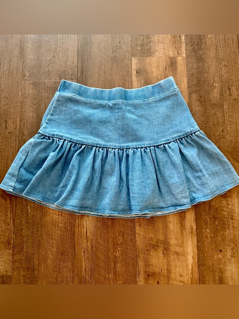 glam Light Blue Denim Ruffle Skater Skirt